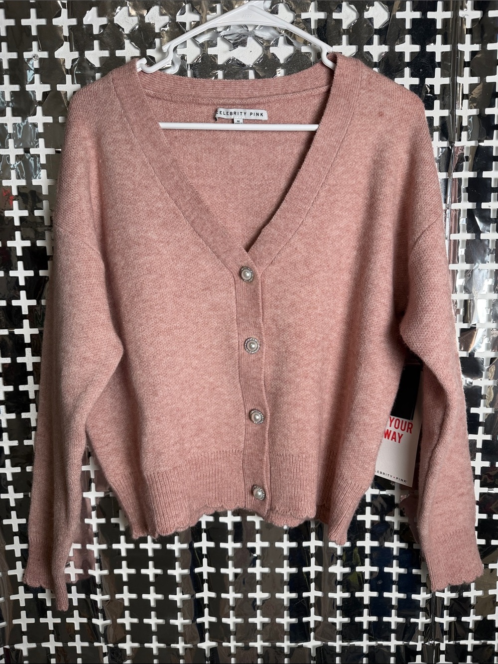 Celebrity Pink Dusty Rose V-Neck Button Front Cardigan